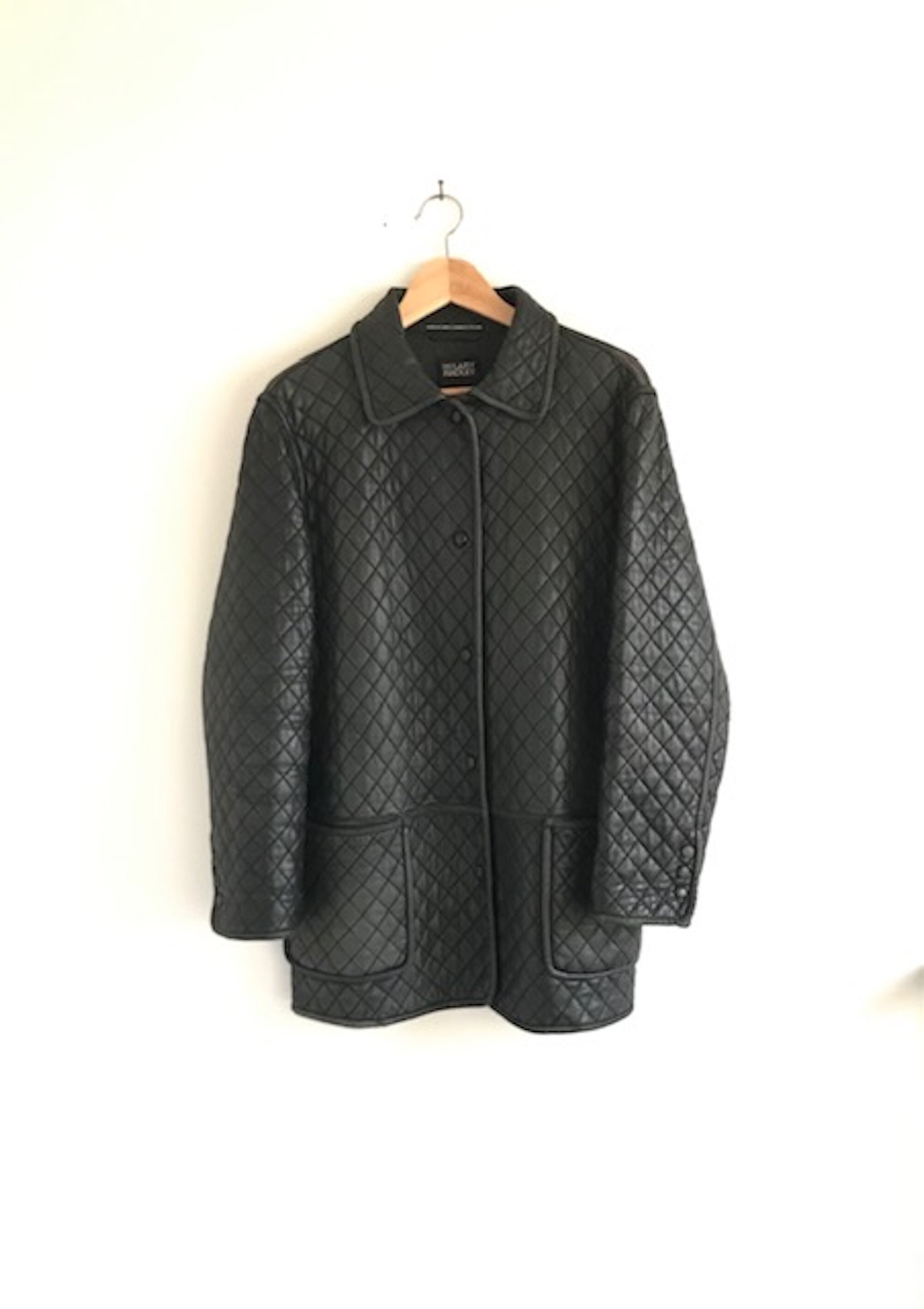 Vtg 90 s Quilted Black Leather Jacket by Hilary Radley 2 Front