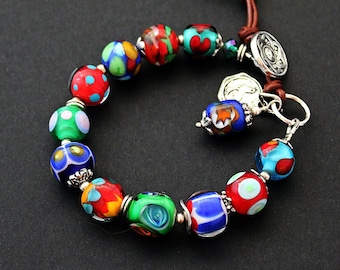 Colorful Lampwork bracelet Multicolor Handmade glass bead bracelet Boho beaded bracelet, Bohemian summer bracelet