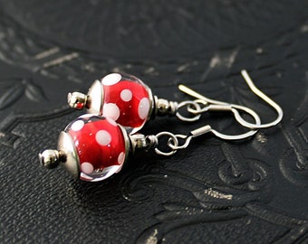 Red  Polka dot Lampwork earrings - Chili Red Handmade Glass bead earrings - Dainty earrings - Red Everyday earrings -Gift for classy women