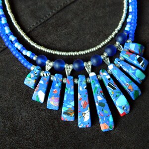 Blue Silver Statement necklace with Mosaic Turquoise