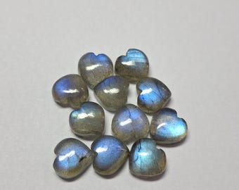 Natural Labradorite Heart Cabochon, Blue Green Flash, Flat Back, Jewelry Making Supplies