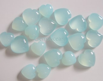 Lot Of Stunning AAA Quality 10 Pieces Natural Aqua Chalcedony 9x9 mm Flat Back Heart shape cabochons Loose Gemstone Calibrated