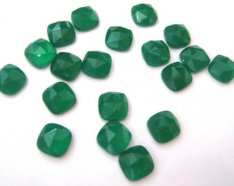 Lot Of Stunning AAA Quality 25 Pieces Natural Green Onyx 7x7 MM Cushion Rose Cut Loose Gemstone .