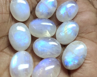 Lot of 10 Pieces Rainbow Moonstone Oval Flat Back Cabochon Loose Gemstone 3x5,4x6,5x7,6x8,7x9,8x10,9x11,10x12,10X14,12X16,13X18 MM GEMSOCEAN