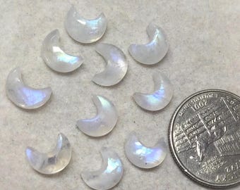 AAA Rainbow Moonstone Cabochon: Moon Shape Gemstone (8x8-15x15mm)