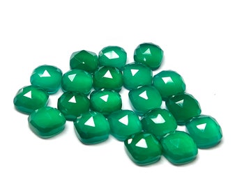 Piedra de ónix verde talla cojín rosa: calidad AAA, parte trasera plana