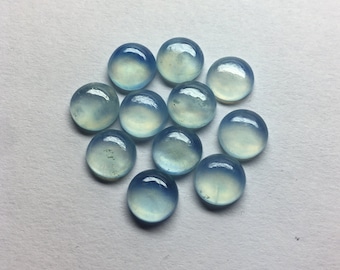 10 Pieces Natural Aquamarine Gemstones: Round Flat Back Loose Stones (5-12 MM)