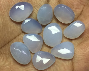Chalcedony Gemstone Lot 10 Rose Cut Flat Back Stones (15-17mm)