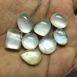 Mother of Pearl Doublet Cabochons: Crystal Quartz Gemstone Mix, 8 Pieces Lot