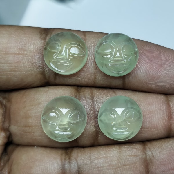 Prehnite  Calibrated Face Cabochon Round Carving Gemstone Moon face Carved Loose Gemstones handmade carving Listing for One Piece gemsocean