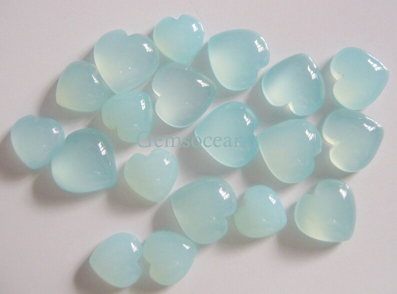 Lot Of Stunning AAA Quality 10 Pieces Natural Aqua Chalcedony 9x9 mm Flat Back Heart shape cabochons Loose Gemstone Calibrated