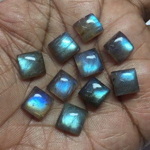 Cabochons carrés en labradorite AAA : lot de 10 pierres précieuses, différentes tailles