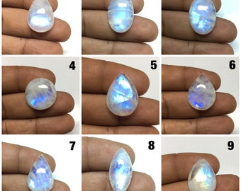 Natural Rainbow Moonstone Flat Back Cabochon Loose Gemstone