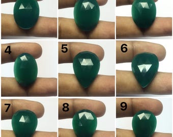 Natural Green Onyx Rose Cut Oval/Pear Shape Loose Gemstone for Jewelry Pendant Making