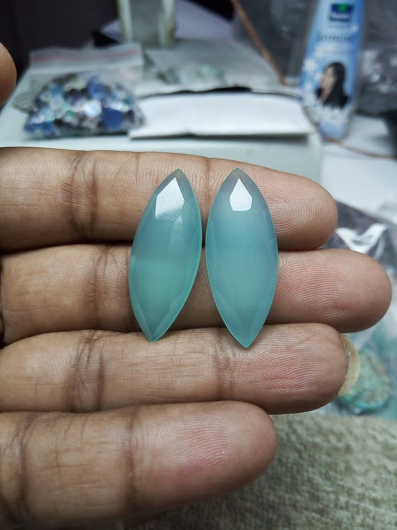 Lot Of Stunning AAA Quality 15 Pc Natural Blue Chalcedony 10x12 MM Oval Rose Cut Loose Gemstone .