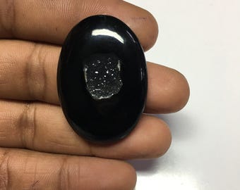 Black Onyx Druzy Cabochon: Smooth Gemstone for Jewelry Making