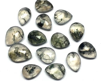 Natural Moss Agate Pear Rose Cut Flat Back Loose Gemstone (4x6 to 12x16mm)