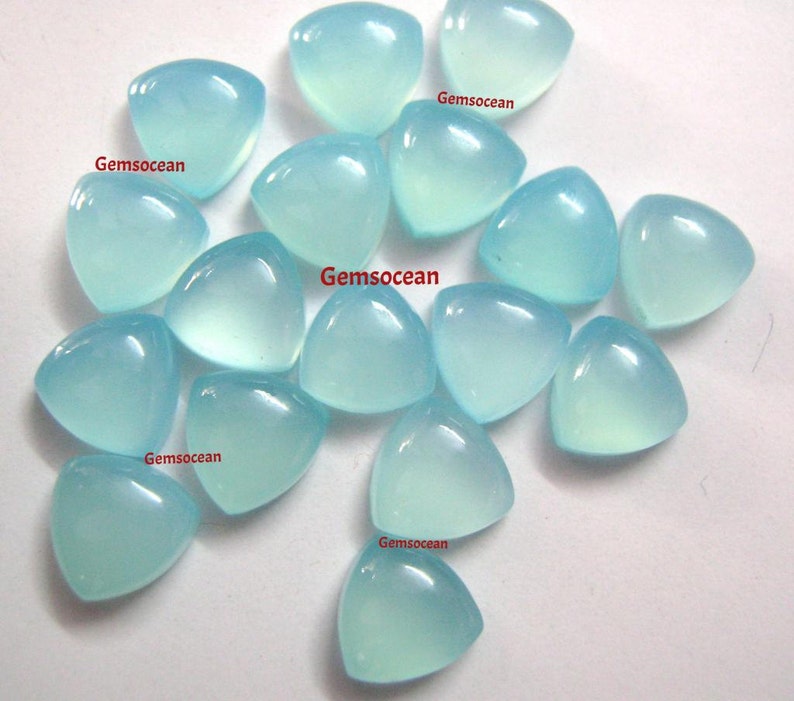 AAA Quality 10 Pieces Natural Aqua Chalcedony 10x10 mm Trillion cabochons Loose Gemstone Calibrated