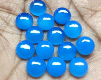 Blue Chalcedony Cabochon: Round Flat Back Loose Gemstone