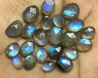 Natural Labradorite Loose Gemstone Faceted Rose Cut Stones for Jewelry Making (22 Pieces) Lot