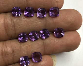 Amethyst Cushion Cut Gemstones: Faceted Pointed Back, 10 Piece Lot