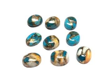 Oyster Copper Turquoise Cabochons Oval Flat Back Gemstones 10 Piece Lot