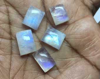 Lot of 10 Pieces Rainbow Moonstone Rectangle Flat Back Cabochon Loose Gemstone 3x5,4x6,5x7,6x8,7x9,8x10,9x11,10x12,10x14,10x15 MM GEMSOCEAN