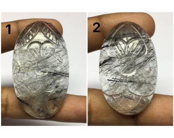 Black Rutile Quartz Hand Carved Oval Loose Gemstone for Jewelry Making