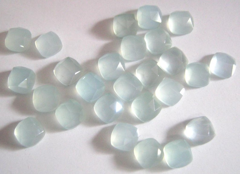 Lot of Stunning 15 Pieces AAA Quality Aqua Chalcedony 10x10 mm Cushion Rose Cut Loose Gemstone Calibrated