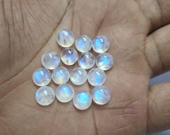 Natural Rainbow Moonstone Cabochon Round Flat Back Gemstone for Jewelry Making (3-20mm)