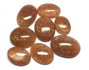 Natural Lot of 8 Pieces Sunstone Cabochon Gemstone for Jewelry Making