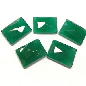 Green Onyx Rectangle Rose Cut Gemstones: 10 Piece Lot