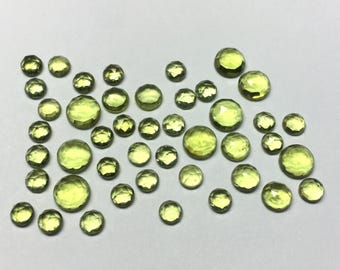 Natural Peridot Round Rose Cut Flat Back Loose Gemstone (3mm to 7mm)