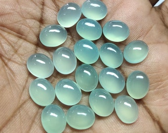 Aqua Chalcedony Cabochon: Oval Flat Back Loose Gemstone