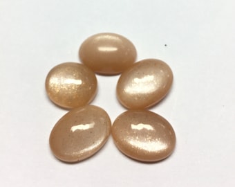 Peach Moonstone Cabochons: 10-Piece Lot, Oval Flat Backs (3x5 to 10x12 mm)
