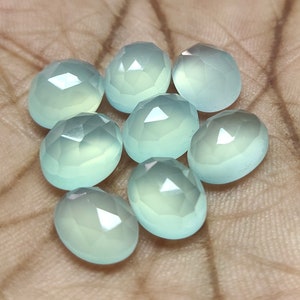 Aqua Chalcedony Oval Rose Cut Flat Back Cabochon Loose Gemstone 3x5,4x6,5x7,6x8,7x9,8x10,9x11,10x12,10x13,10x14,10x15,12x16 MM GEMSOCEAN