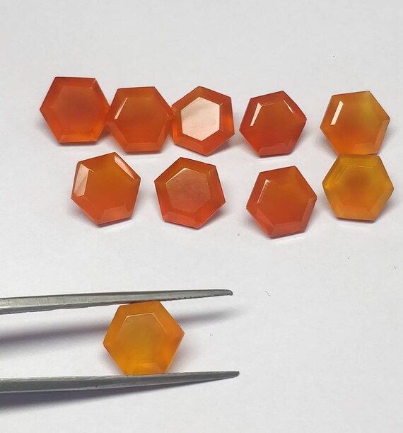 Carnelian Gemstone Natural Gemstone Size 10 mm Faceted Cut Hexagonal Shape Gemstone