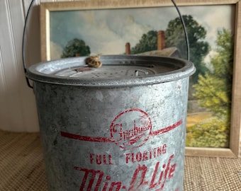 Ancien Seau à Vifs Frabill Min-O-Life – Galvanisé Flottant – Vintage Pêche