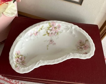 Limoges Bone Dish Theodore Haviland/Vintage Cresent Bone Plate/Trinket/Soapdish