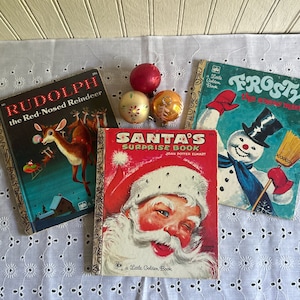 Vintage Little Golden Books Lot of 3/Childrens Christmas Books/Frosty the Snowman/Santas Surprise/Rudolph The Red Nosed Reindeer
