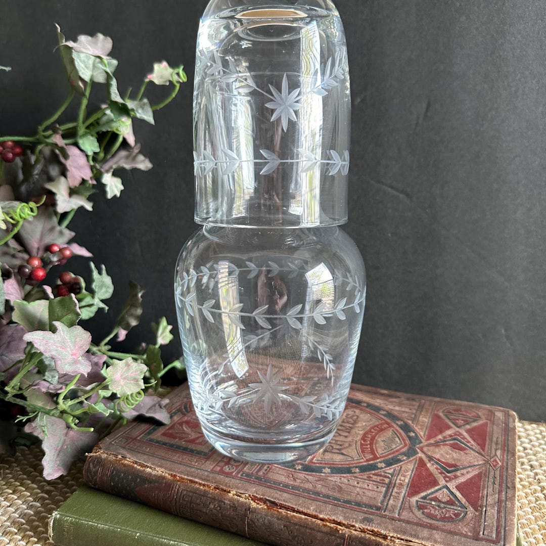 Vintage Etched Bedside Carafe/vintage Tumble up Carafe and Glass Set - Etsy