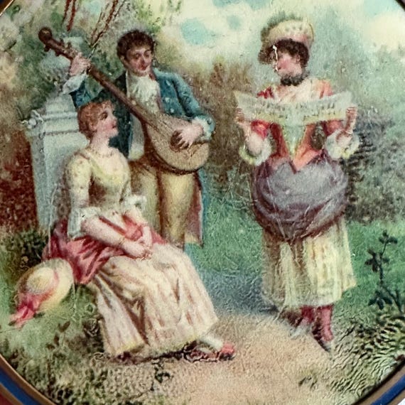 Vintage Mirror Picture Compact/Ormolu Pocket Mirr… - image 4