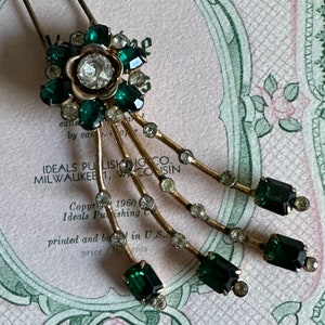 Antique Fur Clip/Hat Clip/Rhinestone Hat Pin Green and Clear/Hair Clip