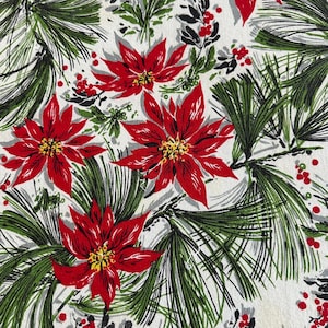 Vintage Christmas Tablecloth As Is/Indian Head Co Poinsettia 108” x 50”