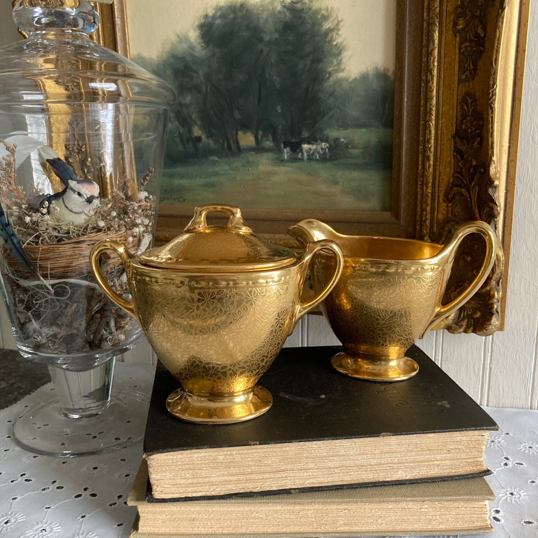 Vintage Sugar and Creamer 22kt Wheeling Gold China Etsy