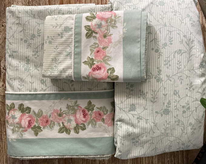 Laura Ashley Cottage Rose Twin Sheet Set/shabby Chic Bedding Etsy