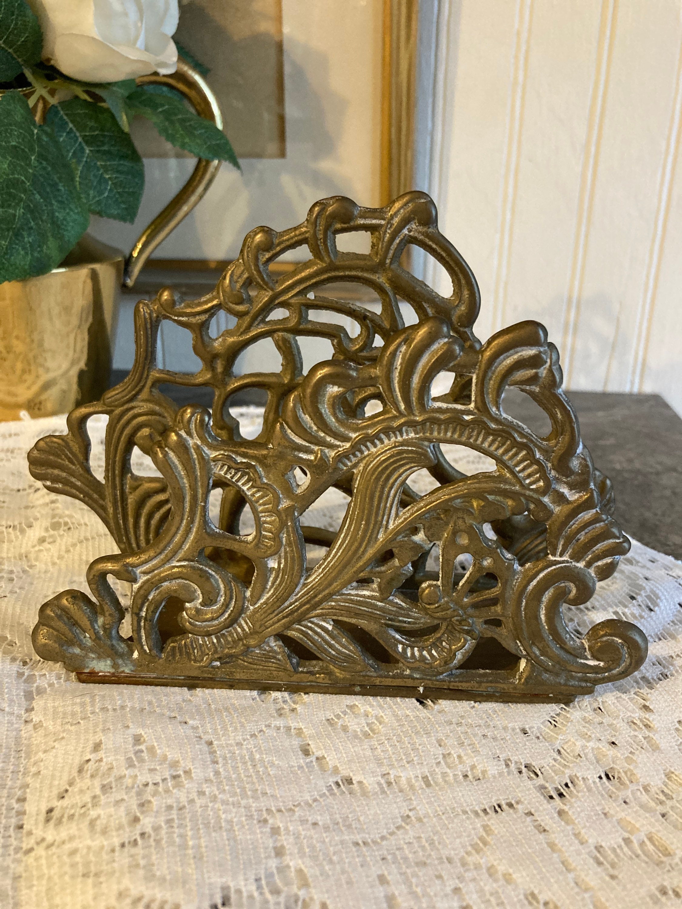 Vintage Brass Napkin Holder teleflora Brass Napkin Holder letter