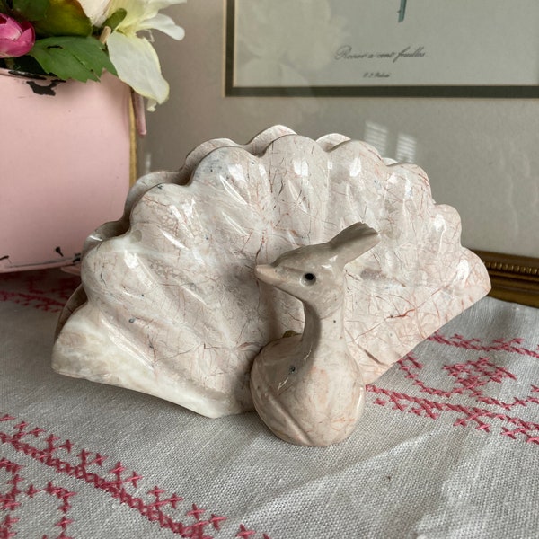 Vintage Napkin Holder Pink Marble Peacock