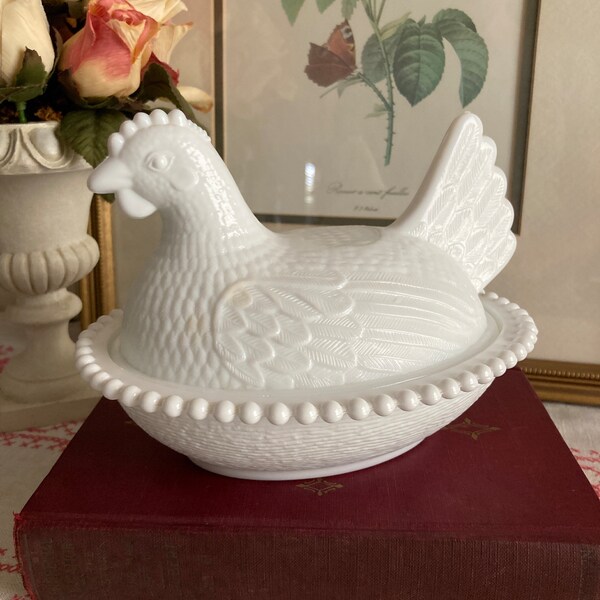 Vintage Milkglass Nesting Chicken/Rooster Candy Dish