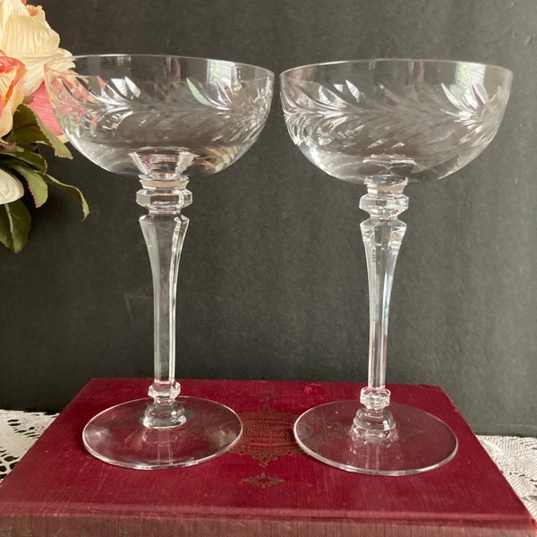 Crystal Champagne Coupes/Vintage Champagne Glasses/Tiffin Priscilla Coupes Pair